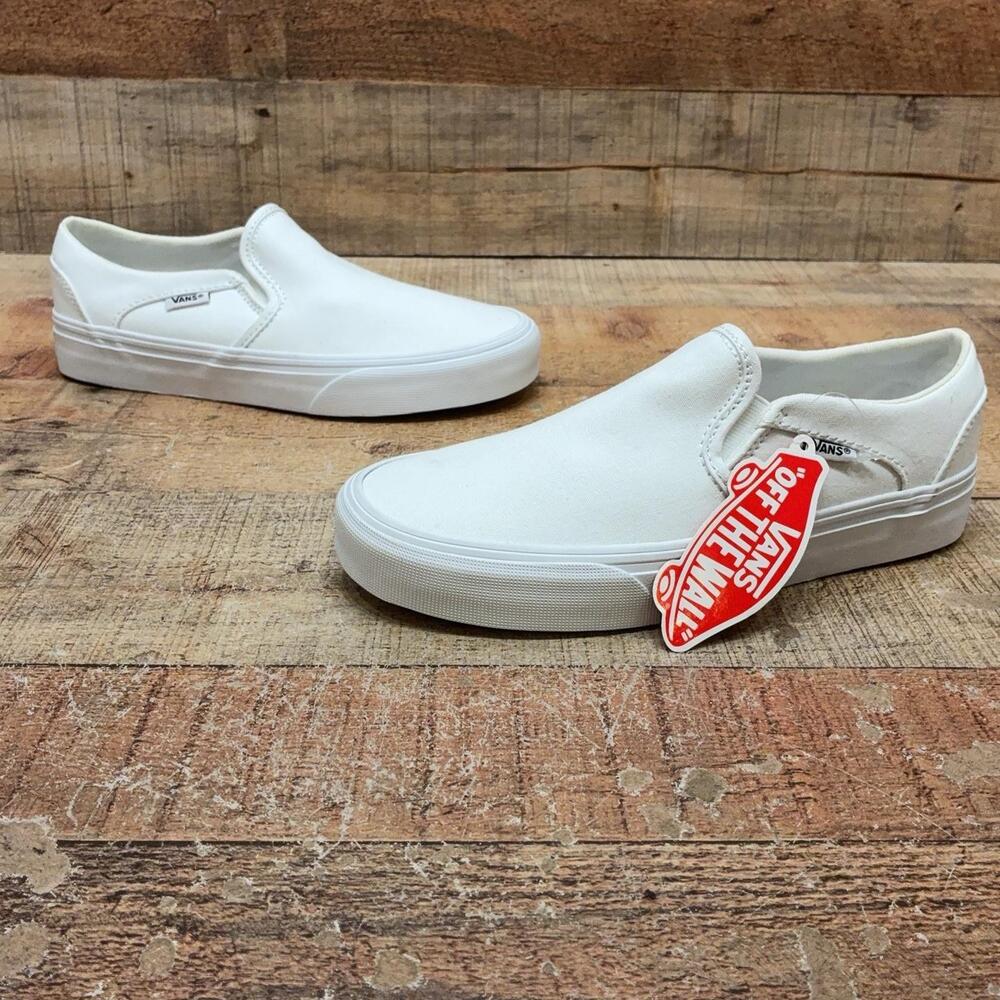 Vans Slip-On Shoes Womens Size 6.5 36.5 White Canvas Low Top Skate Sneaker